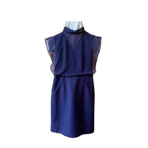 Women Cocktail Party Mock Neck Ribbon Tie Knee Length Formal Dress Size M
